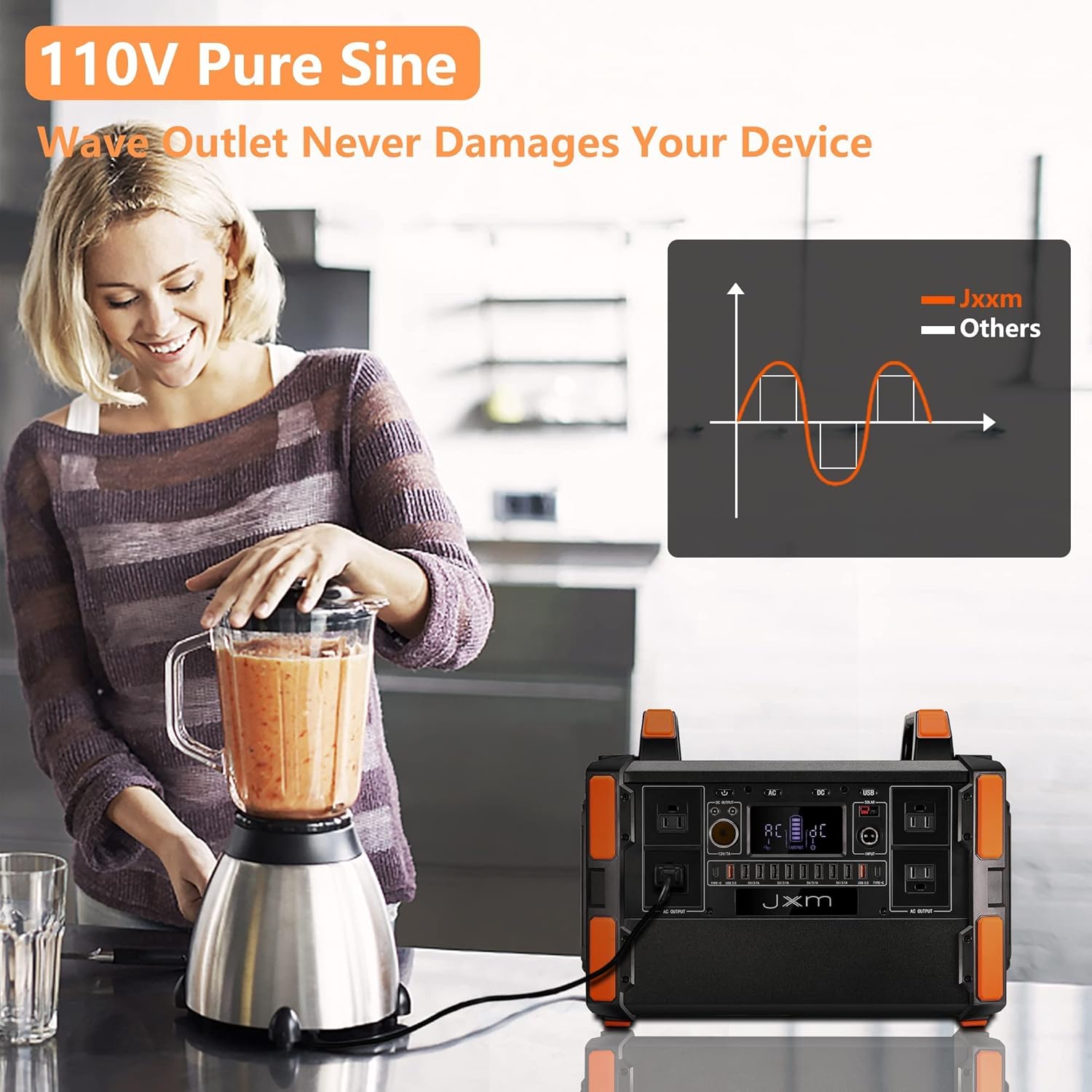 JXXM Portable Power Station 1002Wh Solar Generator, LiFePO4 Battery with 110V/1000W Pure Sine Wave AC Outlet