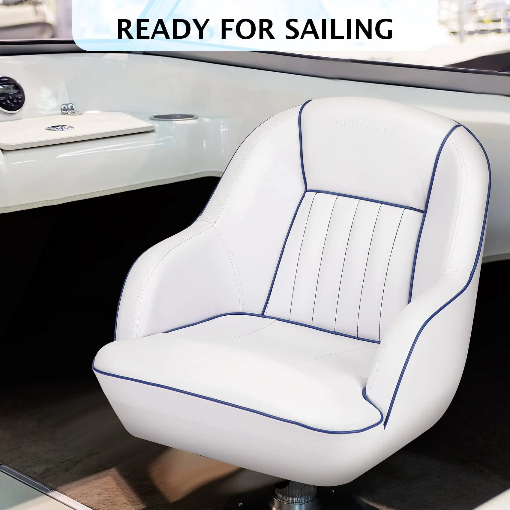Yesurprise Pontoon Boat Seat Captains Soft Bucket Boat Seat (White/Navy Blue)
