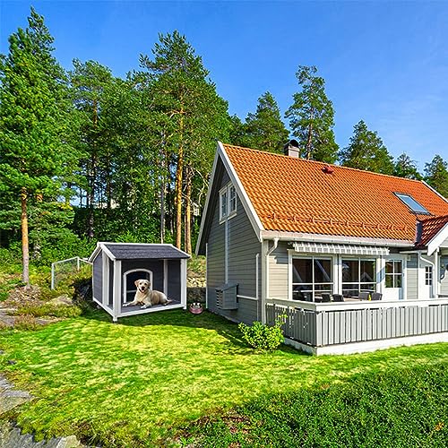 Outdoor Wooden Dog House,Waterproof Kennel with Deck and Sloped Roof,High Stability Pet Dog Cage for Small/Medium Puppy