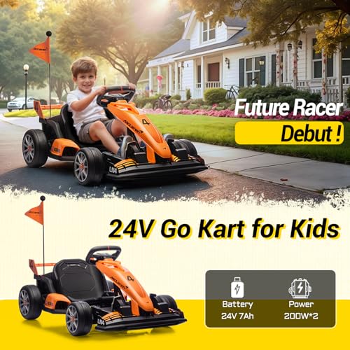 24V Kids Electric Go Kart, Licensed McLaren F1 Drift Kart Car with Dual 200W Motors, Adjustable Seat, 6 Safety Upgrades, CVT Speed Mode