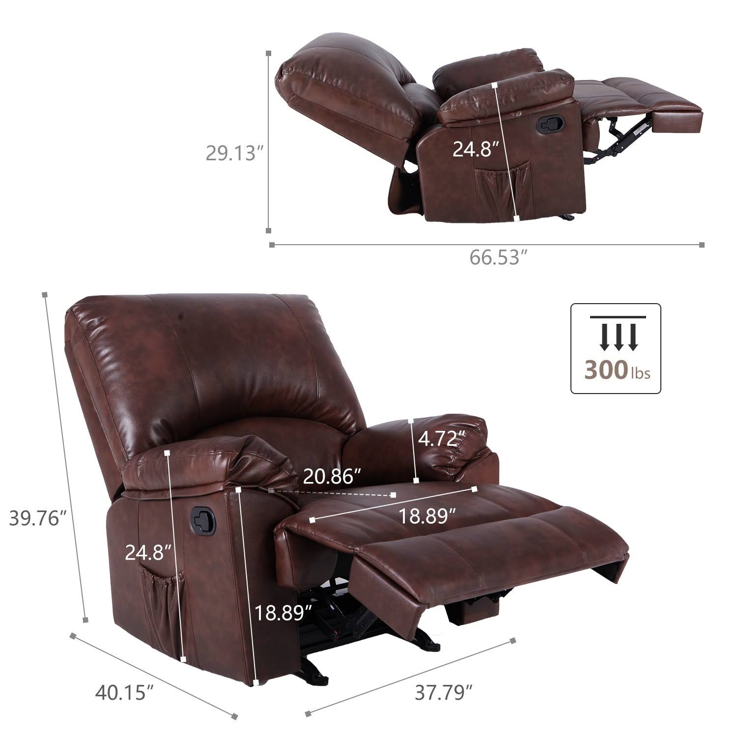 Rocker Recliner with Heated Modern PU Leather Living Room Chair - Black