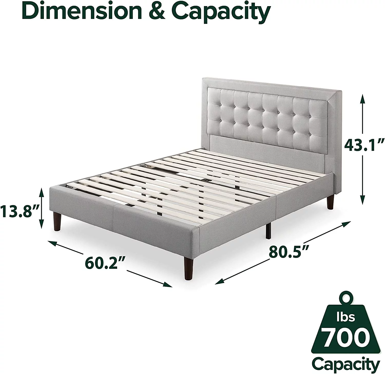Zinus Dachelle Upholstered Platform Bed Frame Mattress Foundation Wood Slat Support No Box Spring Needed Easy Assembly Queen