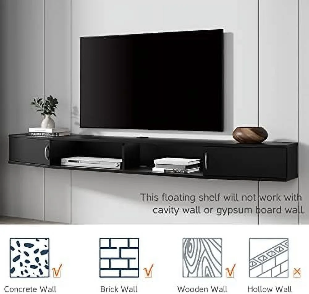 RUNFAYBIU Floating TV Stand Wall Mounted  with Colorful LED Lights  Wood Media Console Entertainment Center Under TV  Cabinet Hutch Desk  for Home