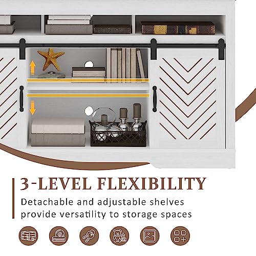 Farmhouse TV Stand for 65+ Inch TV, 34'' Tall Entertainment Center with Sliding Barn Doors