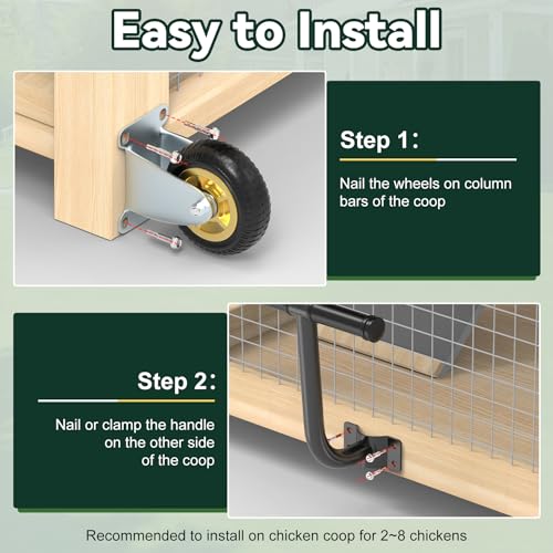 Flehomo Chicken Coop Wheels Kit, 2 Pack 4" Caster Wheels and A Lifting Handle for Easy Movement