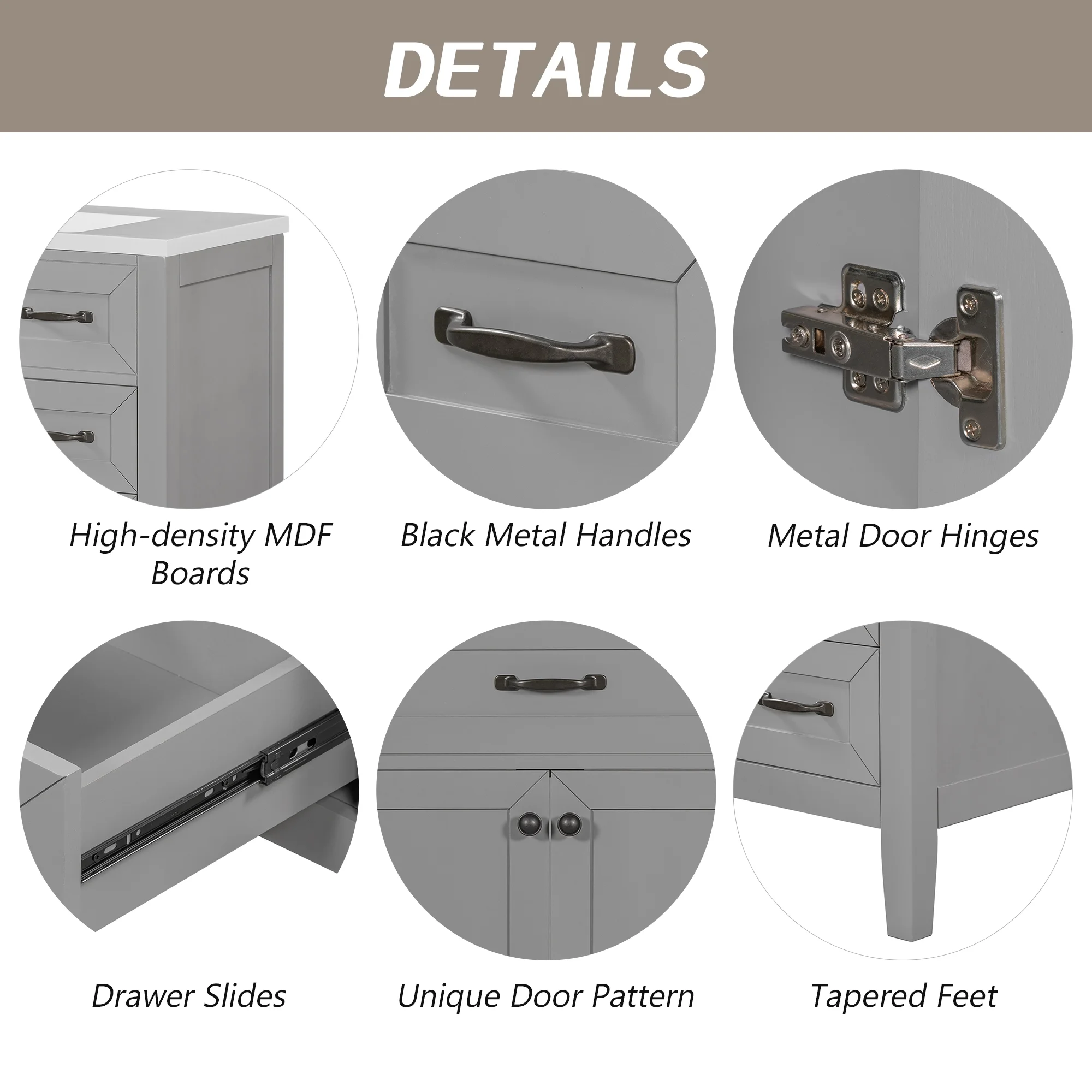 EUROCO 36" Bathroom Vanity with Sink Combo,Modern Freestanding Bathroom Storage Cabinet with 3 Drawers and 2 Doors , Solid Wood Frame,Grey