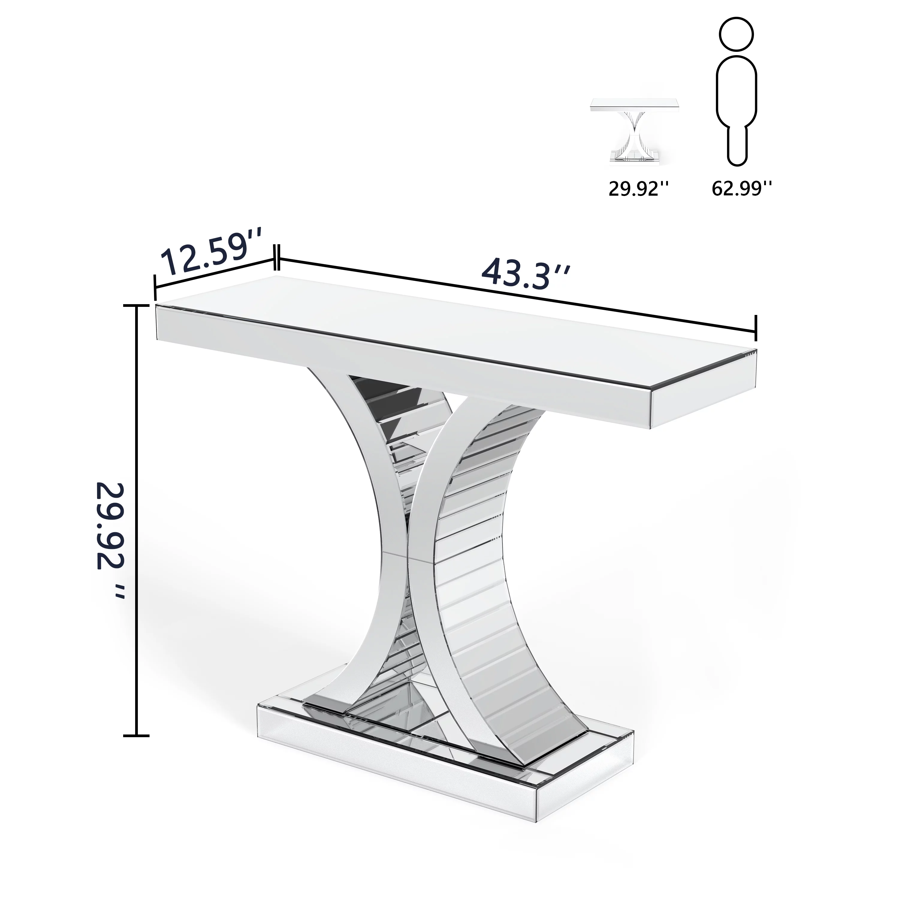 Modern Mirrored Console Table Glass Accent Table X-Cross Sofa Table Entryway Table for Hallway Living Room Bedroom