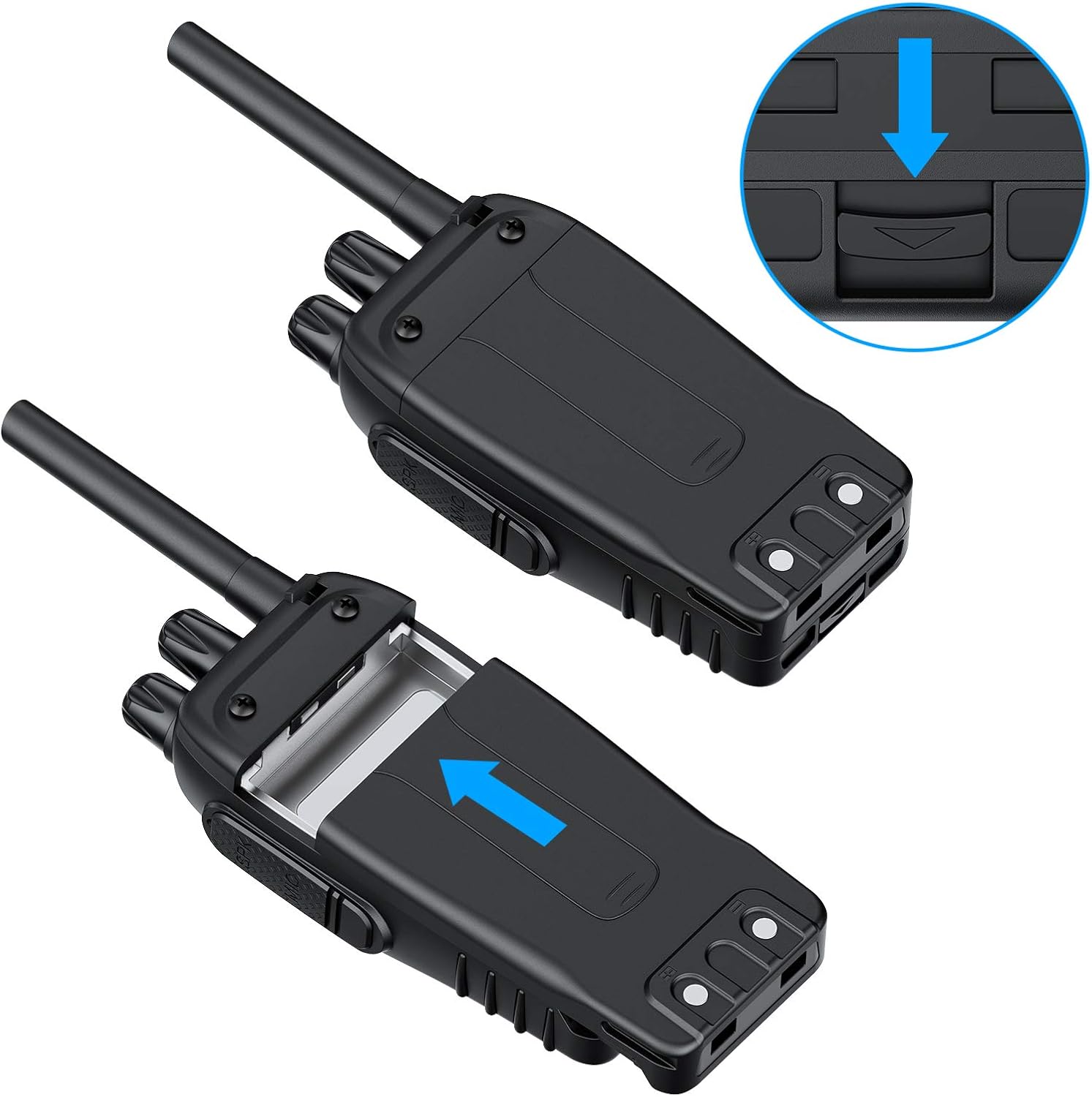 eSynic Rechargeable Walkie Talkies with Earpieces 2pcs Long Range Two-Way Radios 16 Channel USB Cable Charging Walky Talky Handheld Transceiver with