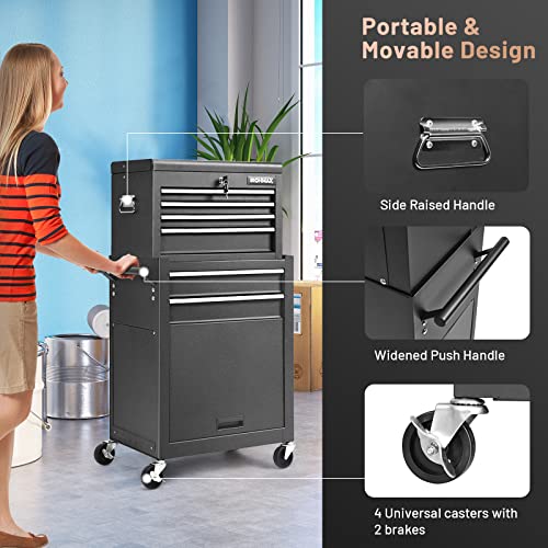 ERGOMASTER Rolling Tool Chest Cabinet Big Capacity Storage with Wheels and Lock Key, Portable Tool-Box Organizer with Sliding Drawers
