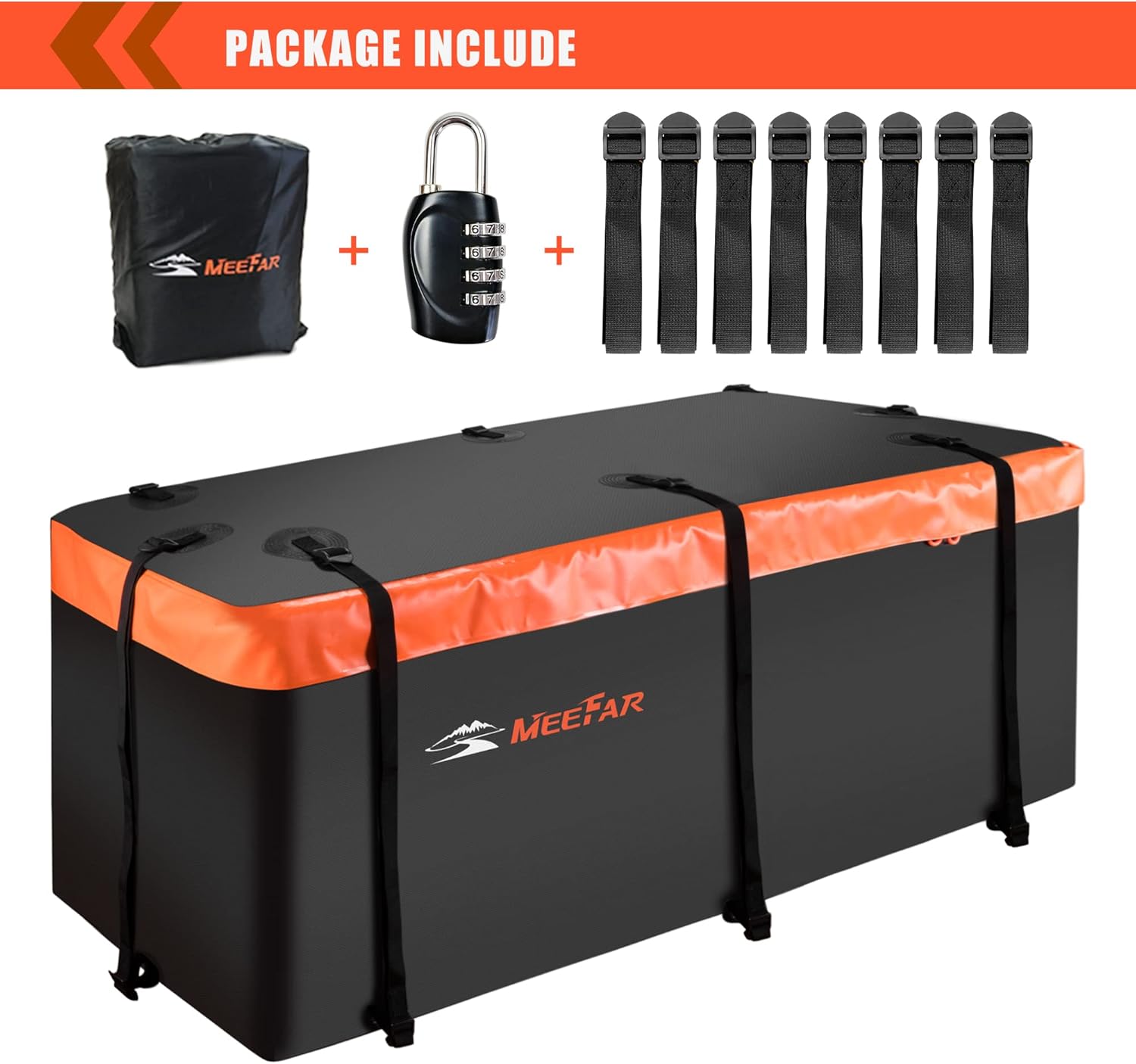 MeeFar Hitch Mount Cargo Carrier Bag Soft Shell 100% Waterproof 20 Cubic Feet (59 24 24) Include 8 Reinforced Straps for Truck Pickup All Vehicle