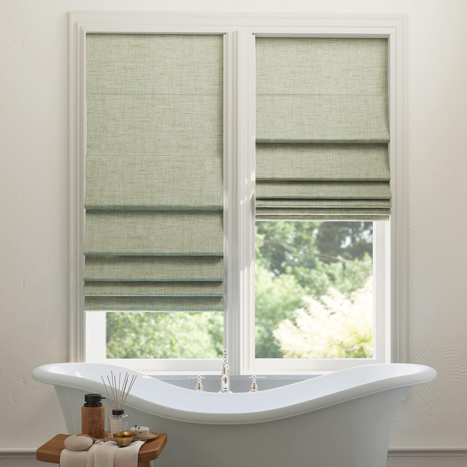 Seraphina Textured Total Blackout Cordless Shade, 39" X 64", Sage Green