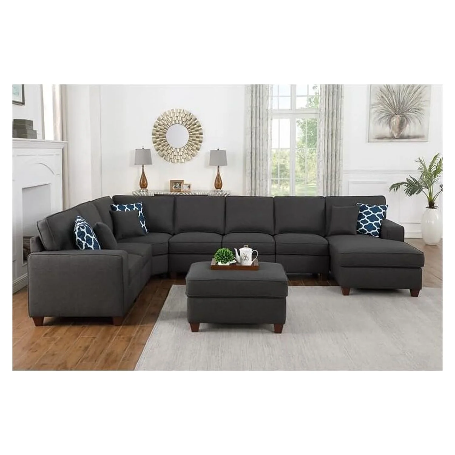 HomeStock Handcrafted Haven 8-Piece Upholstered Modern Fabric Sectional In Dark Gray