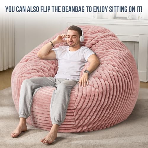 Hobestluk 5ft Bean Bag Chairs for Adults Large Beanbag Chair with Stripe Plush Cover Big Bean Bag Chair for Living Room Bedroom Dorm Office -Black