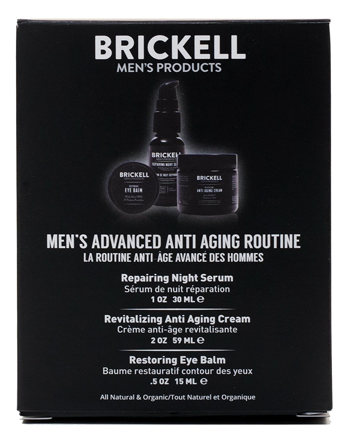 Brickell Men's Advanced Anti-Aging Skin Care Set, Night Face Cream, Vitamin C Facial Serum and Eye Cream, Natural and Organic, Scented