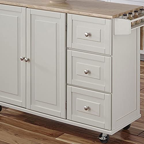 Homestyles Dolly Madison Off-White Mobile Kitchen Island Cart with Wood Drop Leaf Breakfast Bar