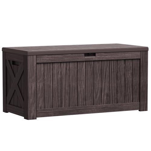 Greesum 120 Gallon Outdoor Storage Box with Lock - Large Resin Deck Box, Reinforced Lid for Garden, Patio, Lawn, Black