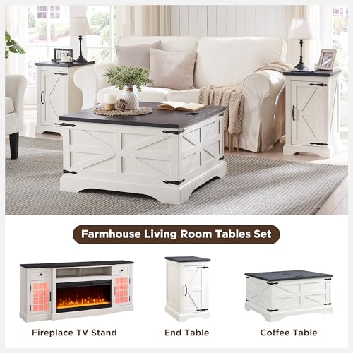 JXQTLINGMU Farmhouse Lift Top Coffee Table with Storage, 36" Wood Square Center Table with Large Hidden Compartment