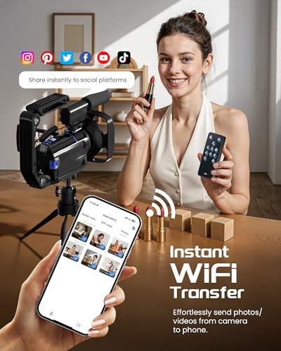 5K Video Camera Camcorder, UHD 64MP Vlogging Camera for YouTube with 3" 270&deg; Rotatable Touch Screen, Digital Camera with IR Night Vision