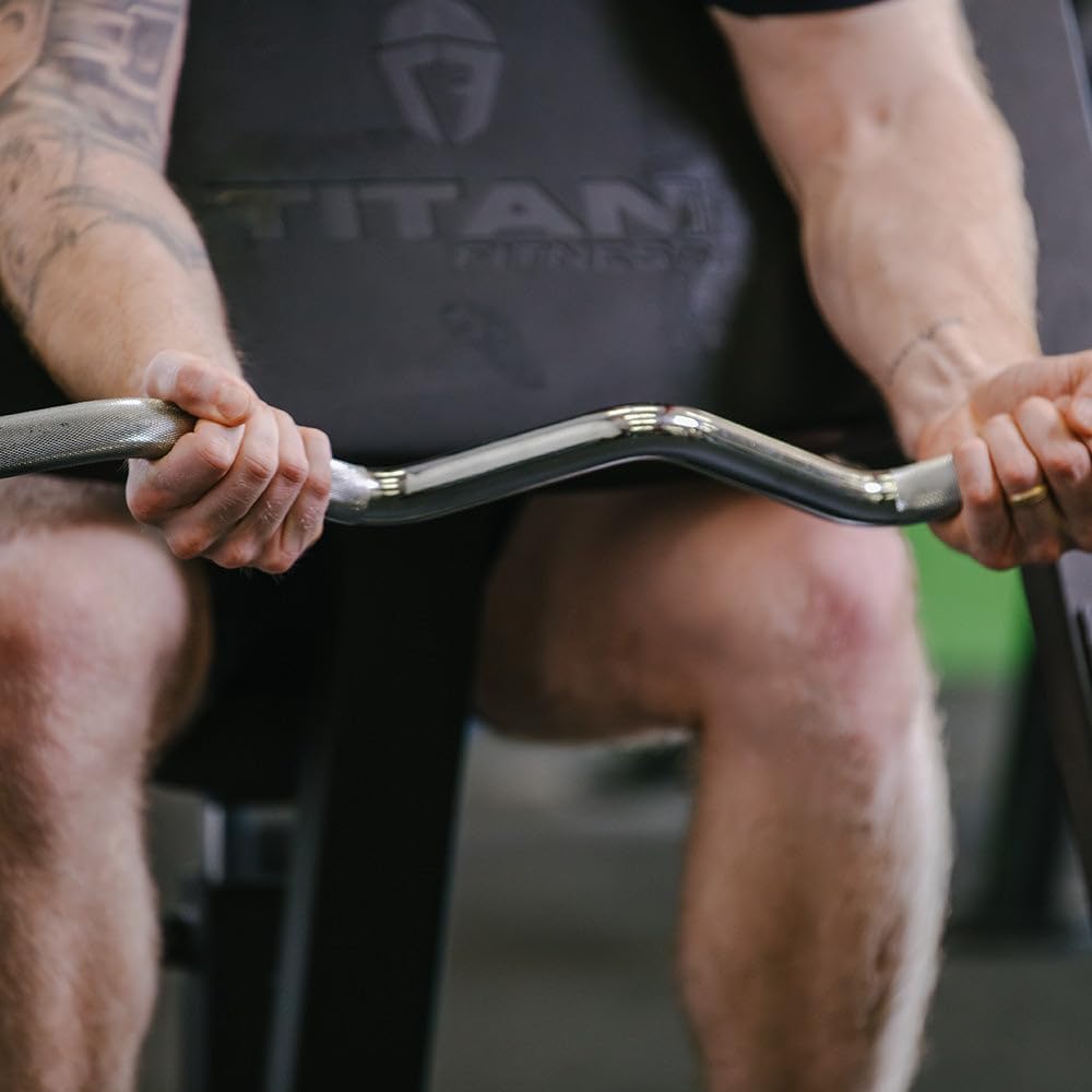 Titan Fitness Performance Series Olympic 4ft EZ Curl Bar, Barbell for Bicep/Tricep Curls, Rated 200 LB, Fits Olympic Weight Plates
