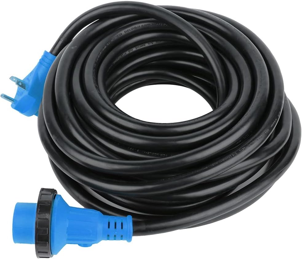 SCITOO RV Cord 50 Feet 30 Amp RV Extension Cord, Heavy Duty STW 10AWG 3 Wire with LED Power Indicator, Free 30A Female to 15A Male Adaptor