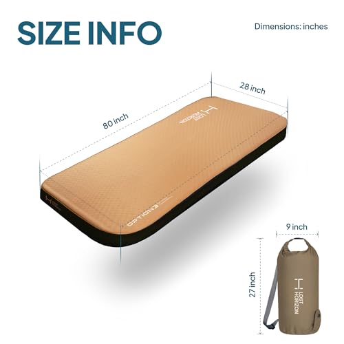 LOSTHORIZON Air & Foam Camping Mattress, Self-Inflating Sleeping Pad, 4.5" Thick, with Pump Sack, Full