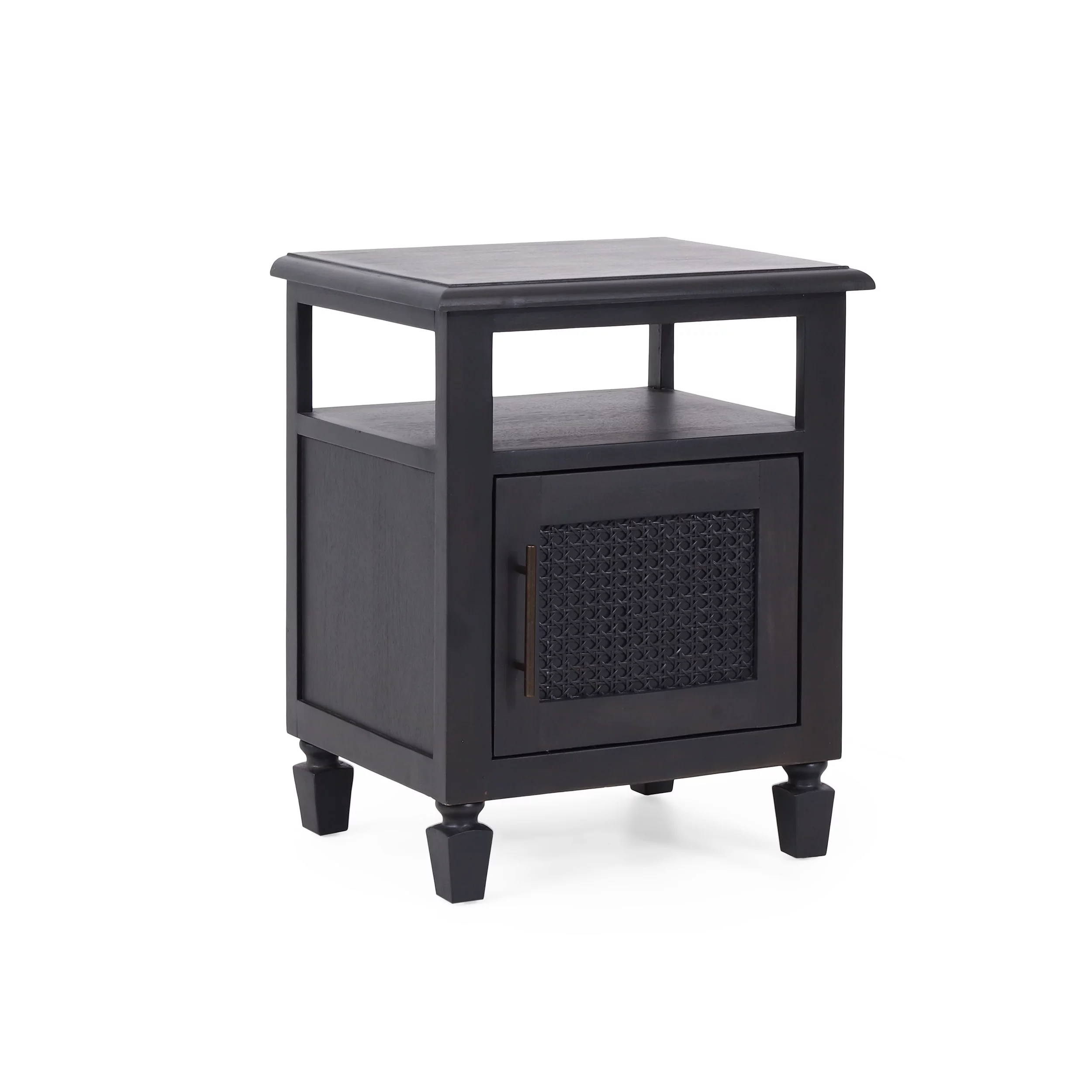 GDF Studio Lempster Rustic Acacia Wood and Cane Nightstand, Dark Gray