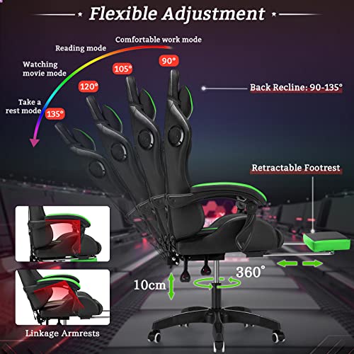 Gaming Chair with Bluetooth Speakers and RGB LED Lights Ergonomic Massage Computer Gaming Chair with Footrest Video Game Chair High Back with Lumbar