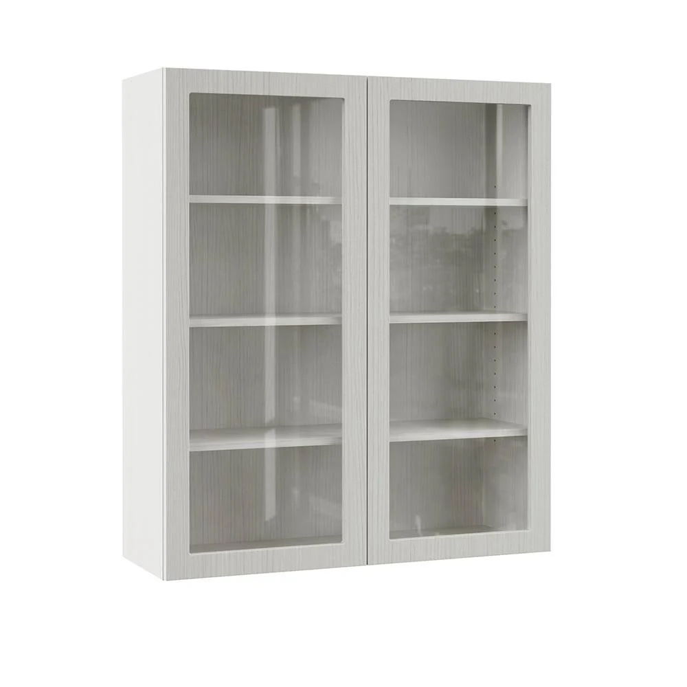 Hampton Bay Designer Series Edgeley Assembled 36x42x12 in. Wall Kitchen Cabinet with Glass Doors in Glacier