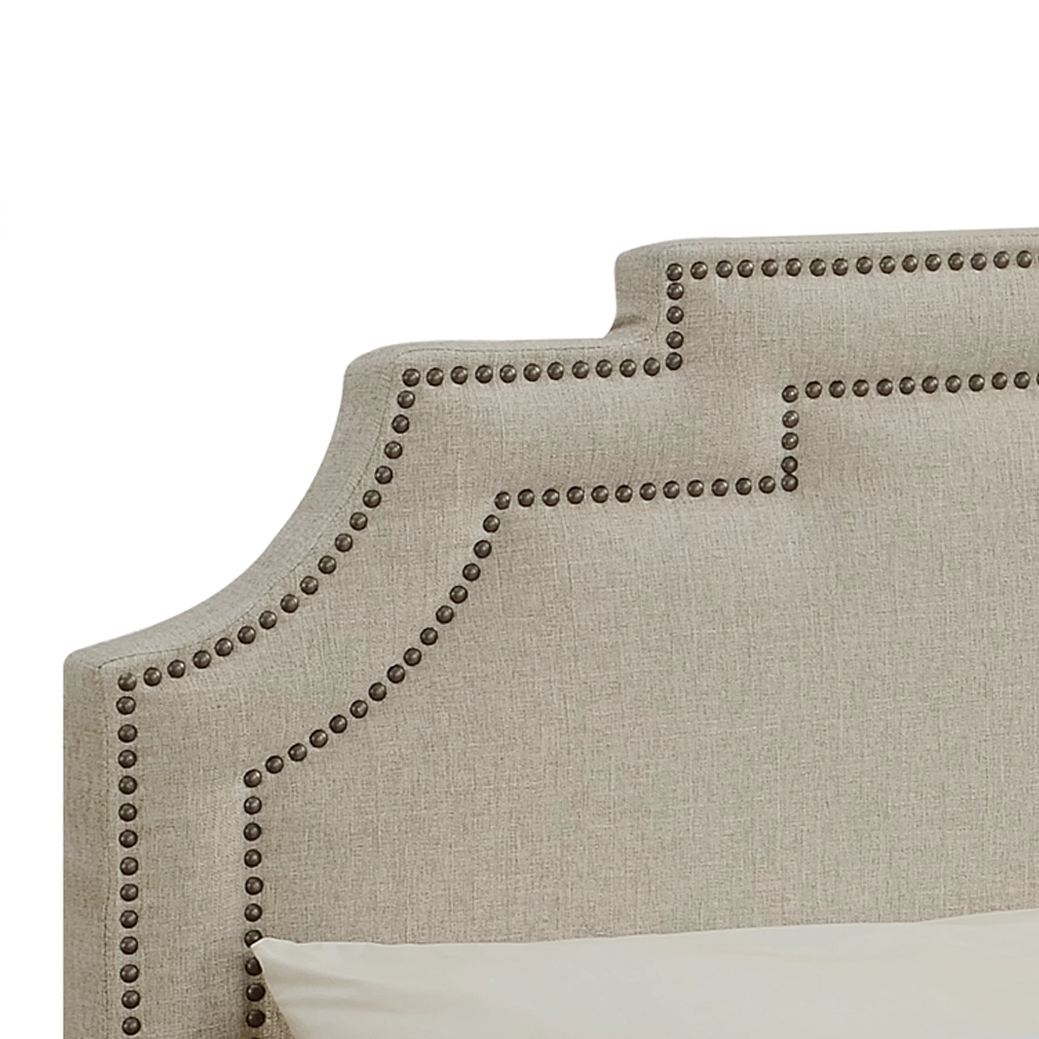 Nailhead Marquee Upholstered Queen Bed in Linen White