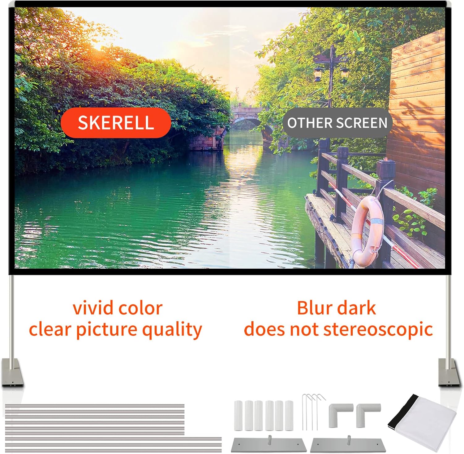 Projector Screen with Stand 120 inch Portable Projection Screen 16:9 4K HD Rear Front Projections Movies Screen with Carry Bag for Indoor Outdoor