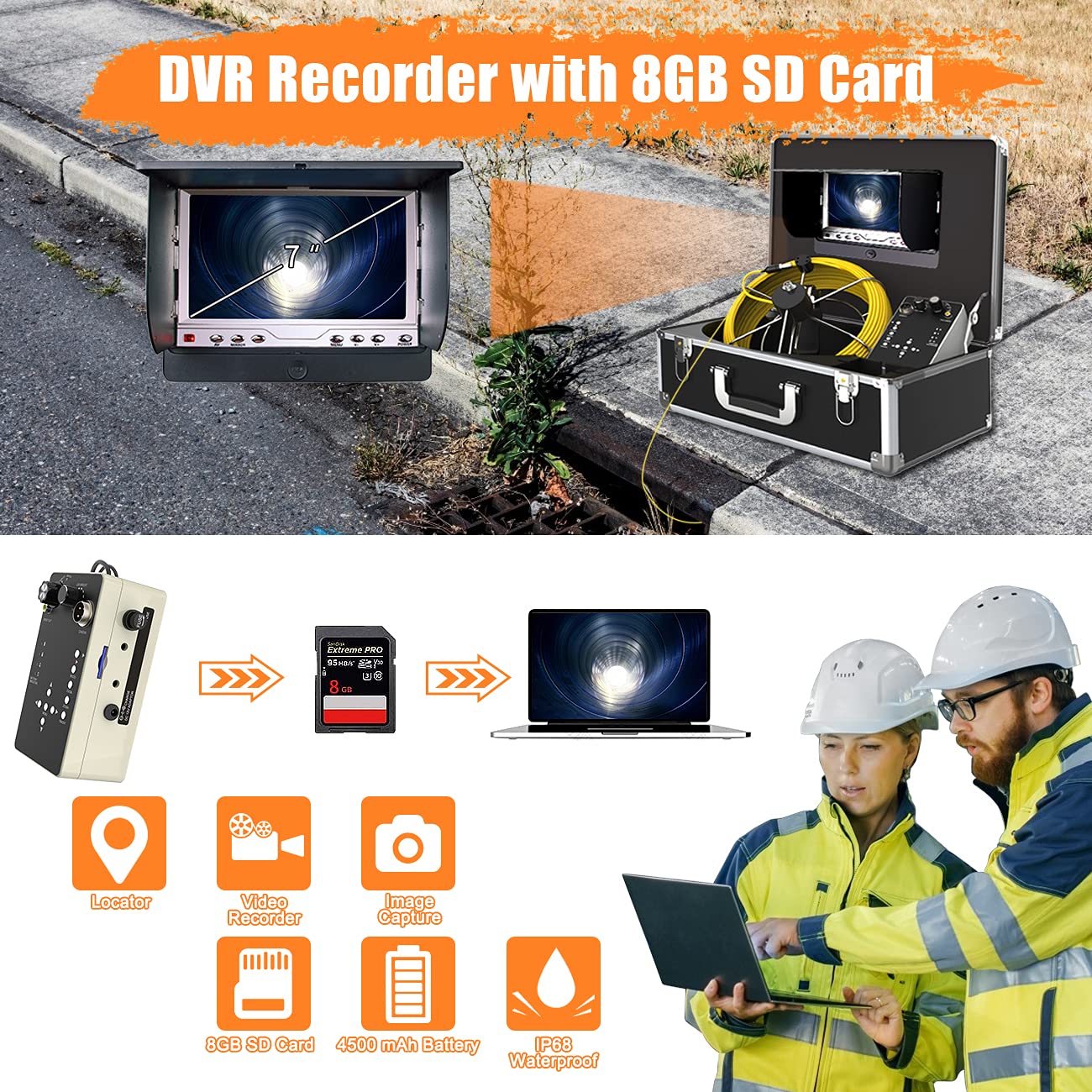 Anysun Sewer Inspection Camera with Locator, 100ft Pipe Camera with 512Hz Sonde Transmitter and Receiver
