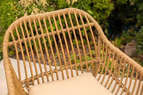Barton 3pcs Outdoor Bistro Chat Set Patio Conversation Wicker Chairs Glass Table with Seat Cushions, Beige