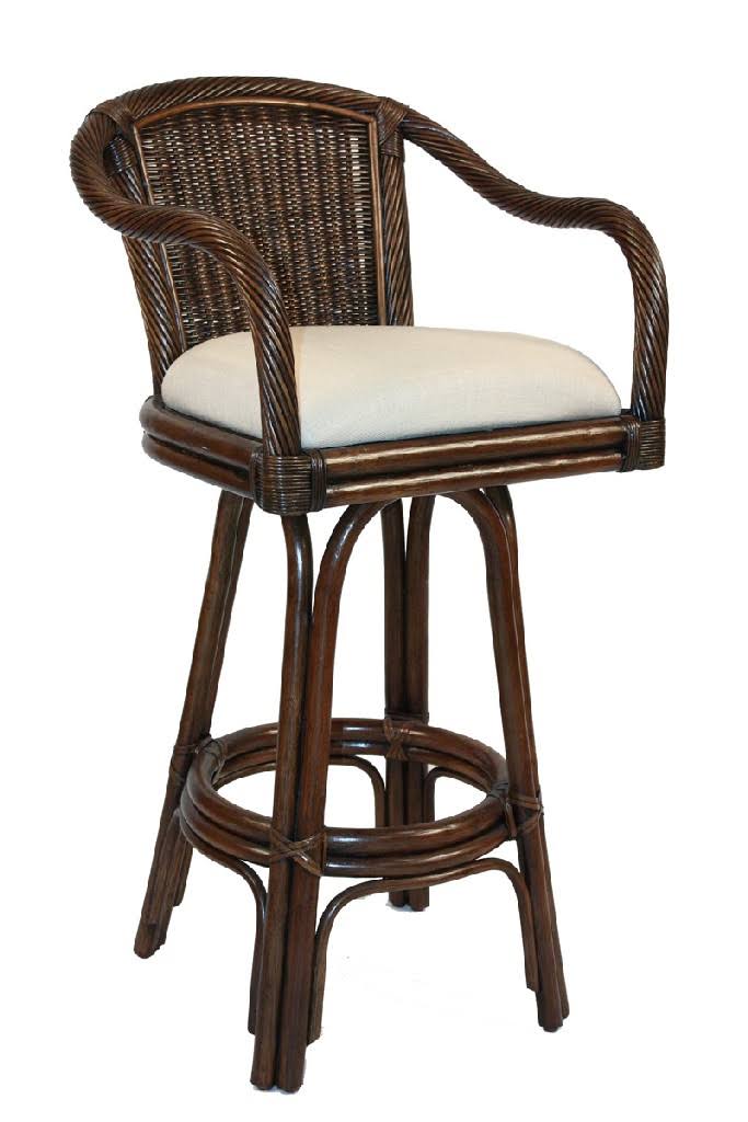 Key West Indoor Swivel Rattan u0026 Wicker 30x22 Bar Stool in Antique Finish - Hospitality Rattan Home 102-6101-ATQ-B/SU-724