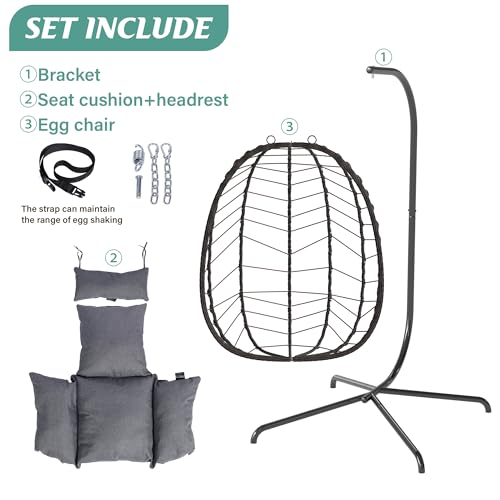 Hanging Egg Chair with Stand, Swinging Egg Chair Outdoor Indoor, Hanging Basket Chair with Cushion