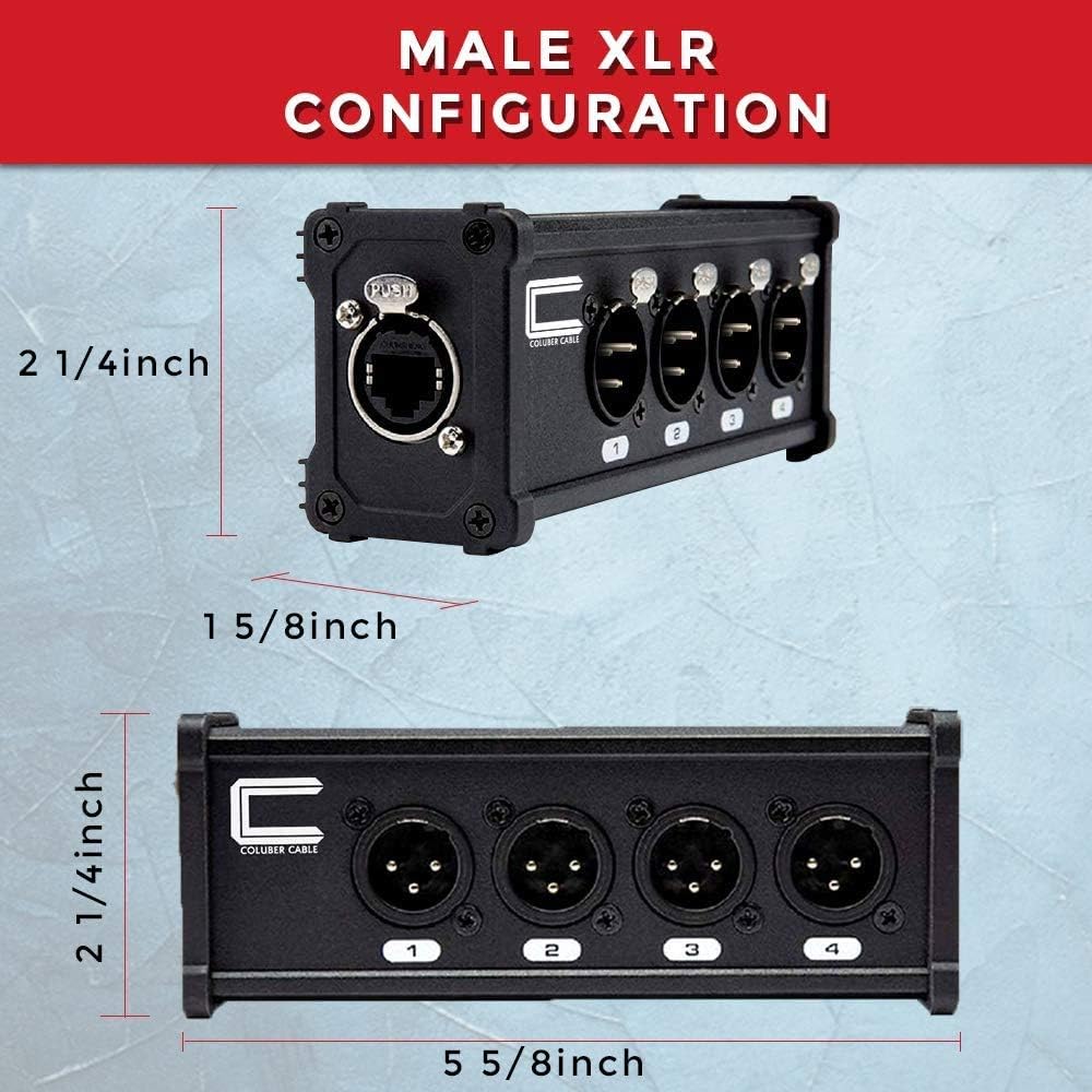 XLR Over Cat5 4 Channel 3-Pin Male Female to Single Ethernet - XLR, AES, DMX Over RJ45 Cat5/Cat6 Audio Over Ethernet Multi Network Snake Receiver