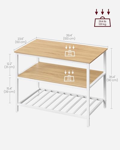 VASAGLE Kitchen Island with 3 Shelves, 47.2 Inches Width Kitchen Shelf with Large Worktop, Stable Steel Structure, Industrial, Easy to Assemble