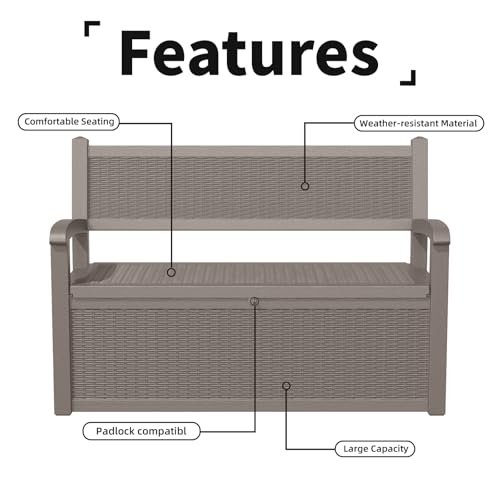 Vixzen 75 Gallon Storage Bench Deck Box Outdoor,Lockable Durable All-Weather Seating with Hidden Storage Furniture,Deck Storage for Garden, Pool