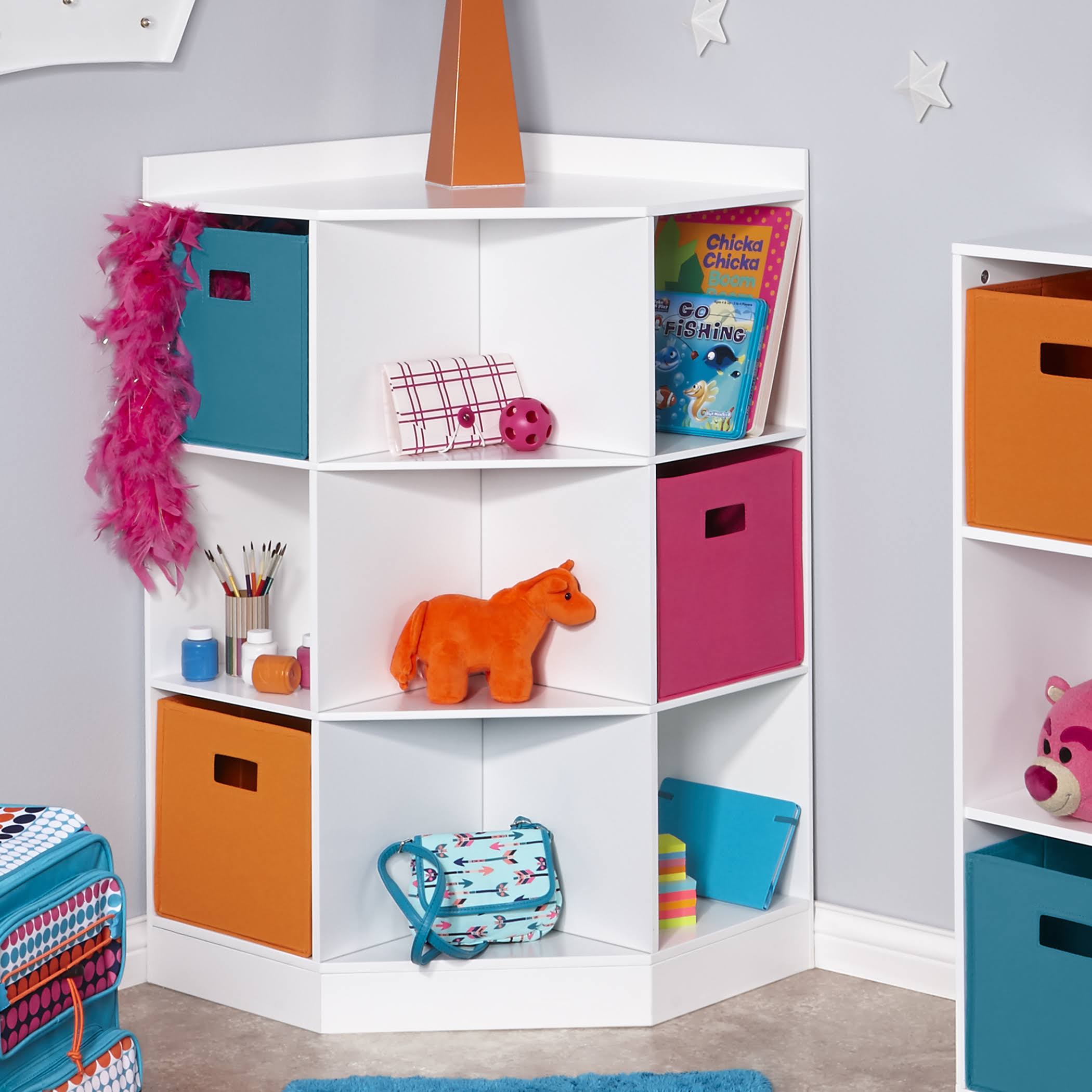 RiverRidge Kids 02-144 6-Cubby 3-Shelf Corner Cabinet, White