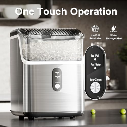 Nugget Ice Makers Countertop, Pebble Ice Machine with Chewable Pellet Ice, 34Lbs/24H, Self-Cleaning, Sonic Ice, One-Click Operation, for Kitchen