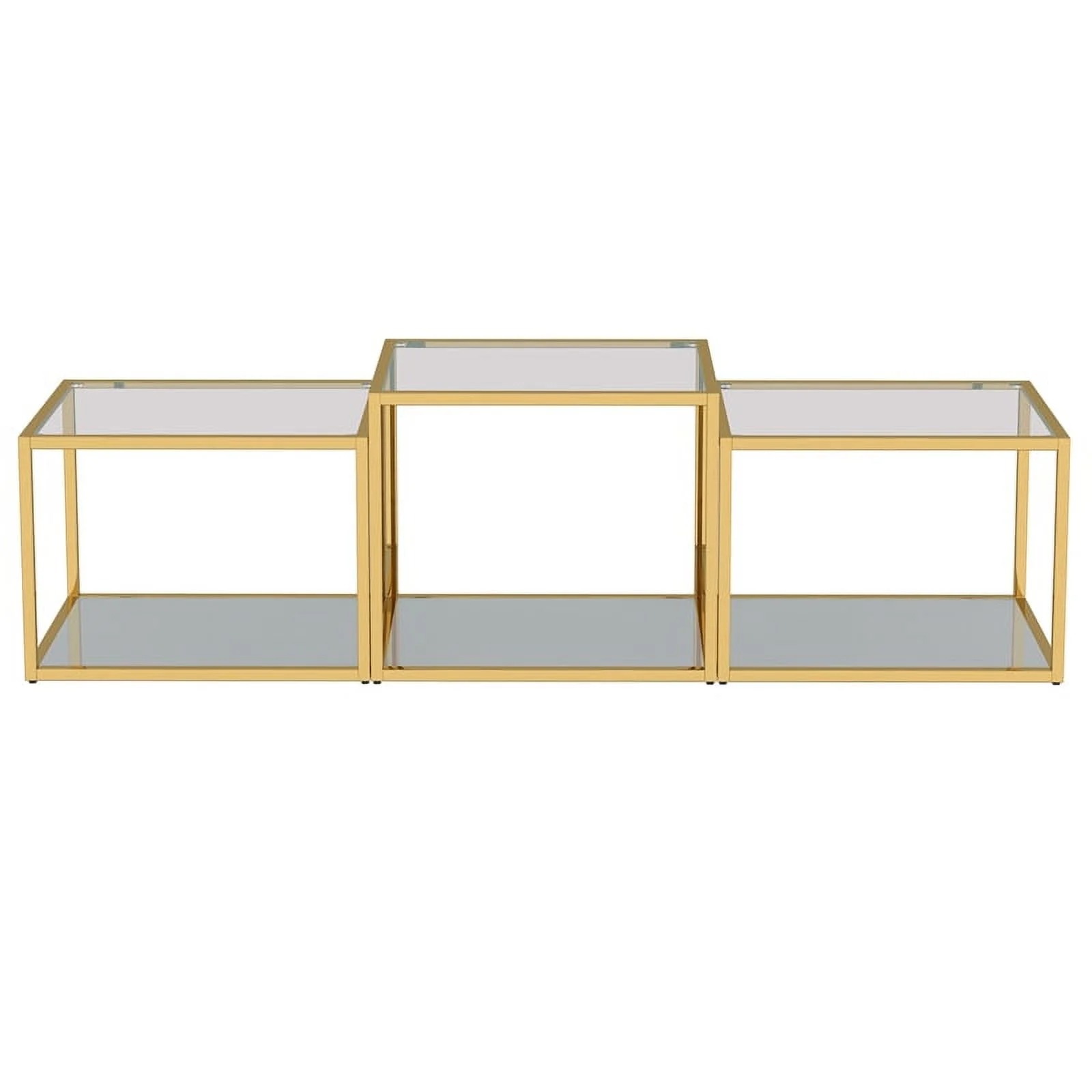 Casini 3-Piece Contemporary Metal and Glass Coffee Table Set in Gold