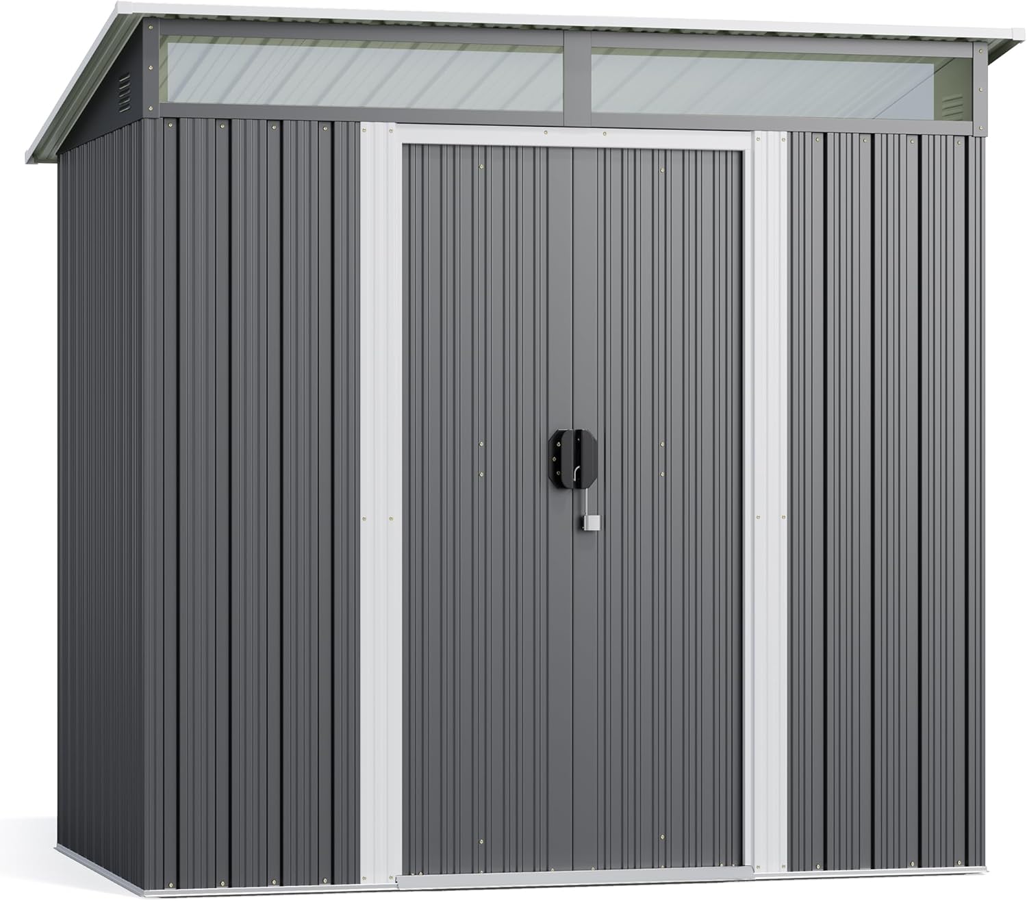 Gizoon 6' x 4' Outdoor Storage Shed with Sliding Doors, Versatile Metal with Anchors, Tool Shed with Transparent Panel Windows
