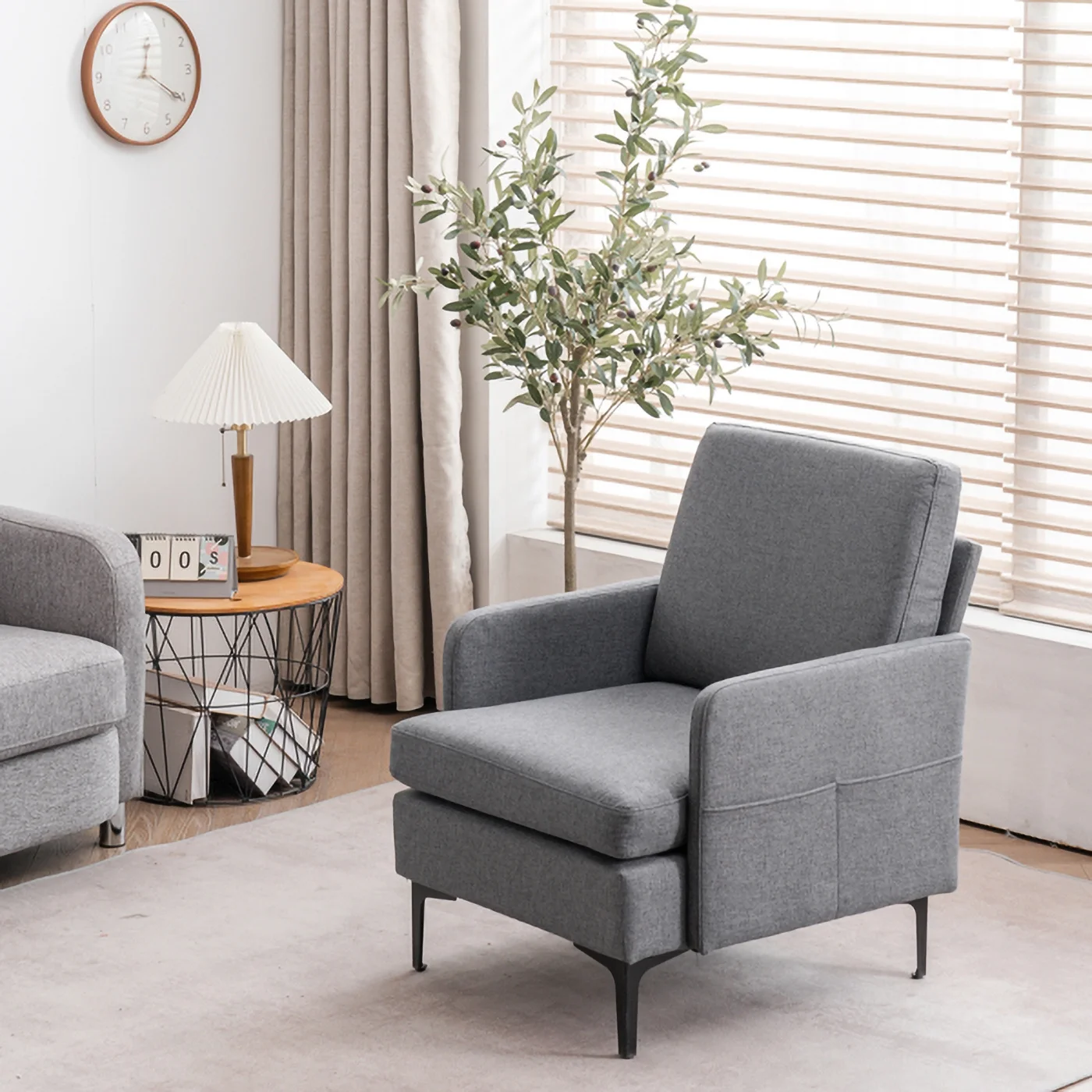 RUseeN Mid-Century Modern Fabric Club Chair, Lounge Chair, Comfy Single Sofa Accent Chair for Bedroom Living Room Guestroom, Dark Grey
