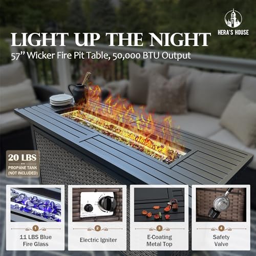 HERA'S HOUSE Patio Furniture Set with 56" Fire Pit Table, Outdoor Patio Conversation Sets
