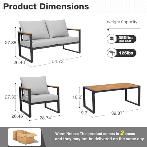 Patio Furniture Set, 4 Pieces Outdoor Patio Furniture with Coffee Table Set