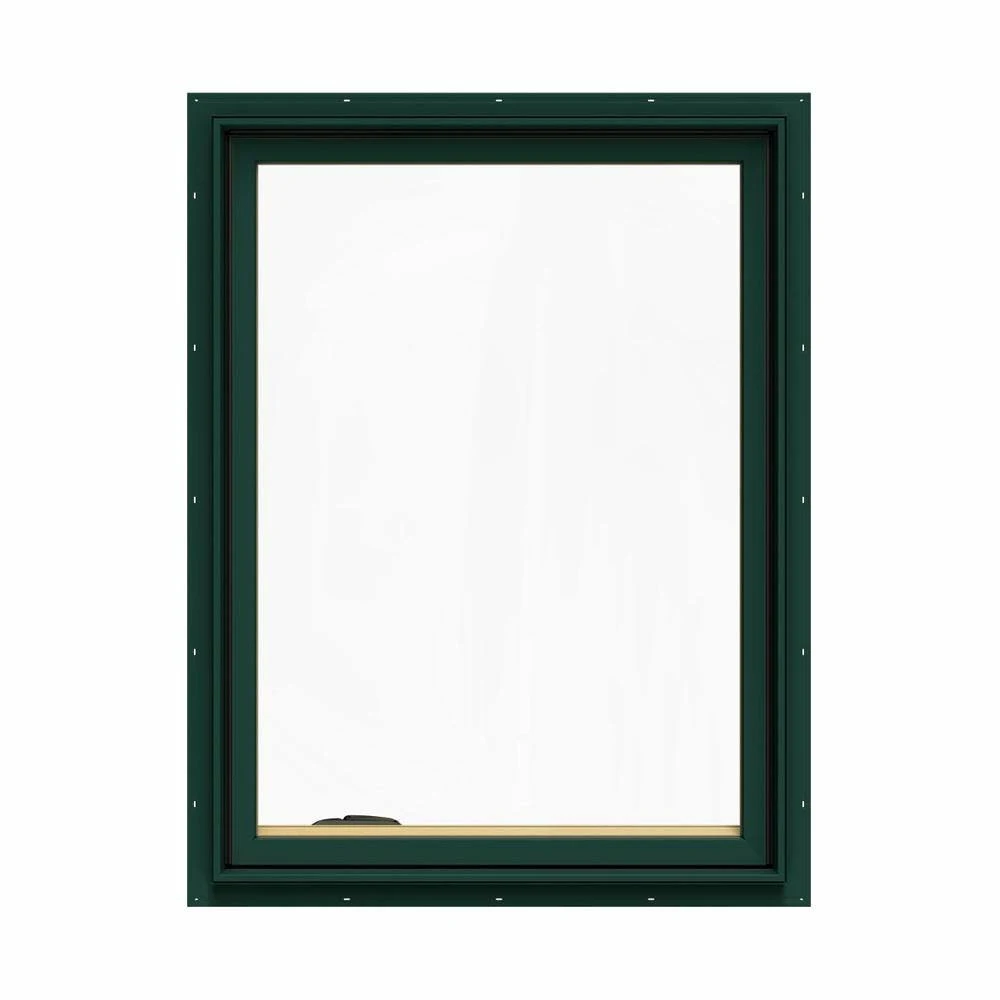 JELD-WEN 30.75 in. x 40.75 in. W-2500 Series Green Painted Clad Wood Left-Handed Casement Window with BetterVue Mesh Screen