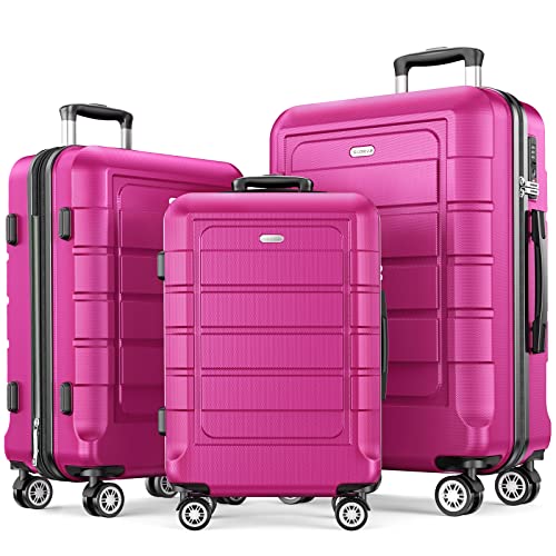 SHOWKOO Luggage Sets Expandable PC+ABS Durable Suitcase Double Wheels TSA Lock Black