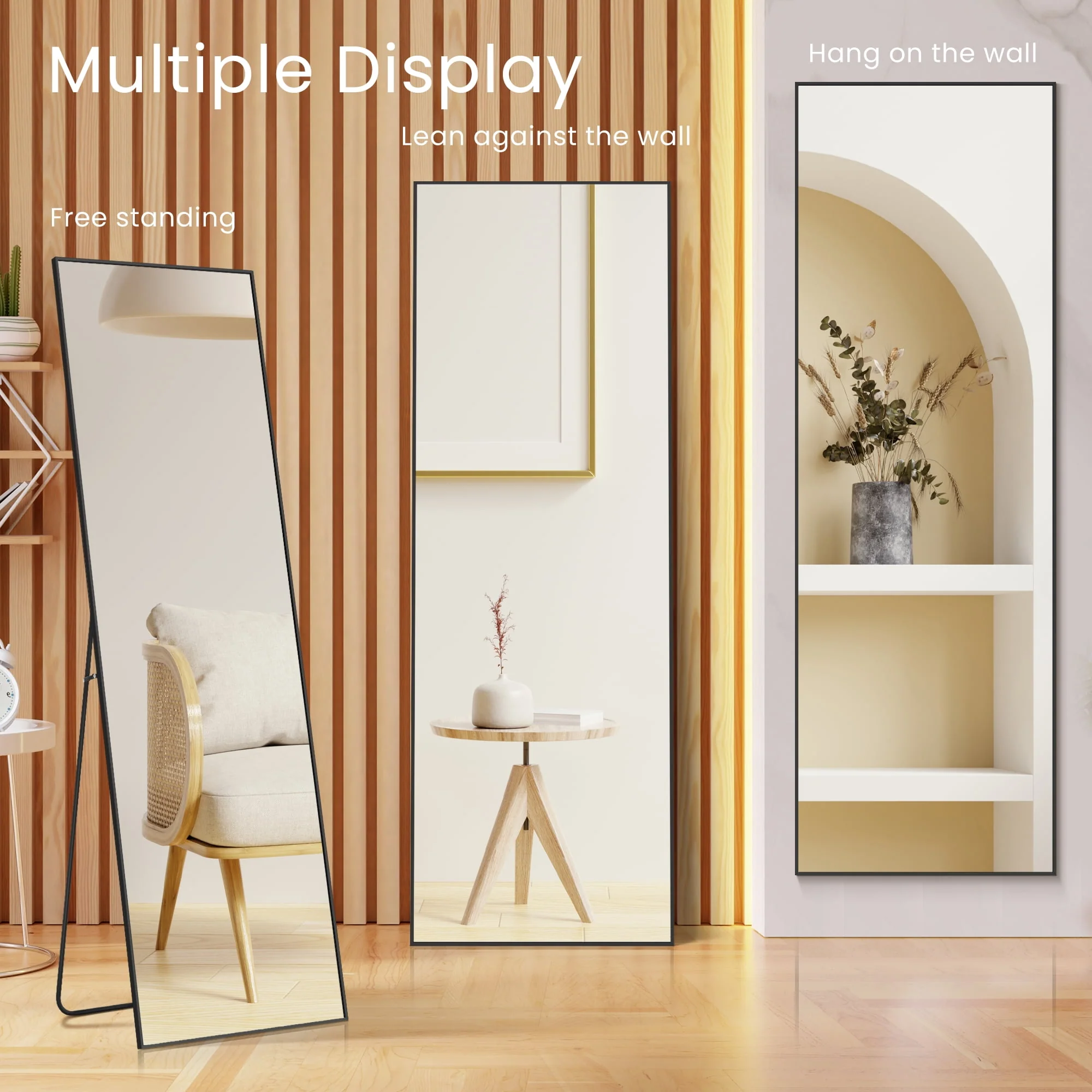 EDX Full Length Mirror 64x21 Full Body Mirror Rectangle Free Standing Wall Mounted Leaning Hanging Floor Mirrors, Black