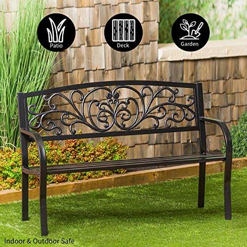 Evergreen Garden Sunflower Garden Bench Outdoors & Indoors | Cast Iron Metal Patio Bench | Outdoor Seating Furniture | Seats for Park, Porch, Deck