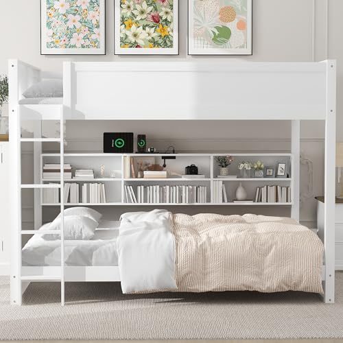 Ball & Cast Twin-Over-Twin Bunk Bed with Twin-Size Trundle and 3 Storage Stairs,Wood Bunkbed w/Full-Length Guardrails,Slat Support