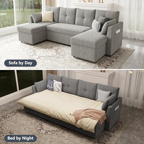 Oversized Sleeper Sofa Couch, 110 inch 2 in 1 Pullout Couch Bed with Double Storage Chaise